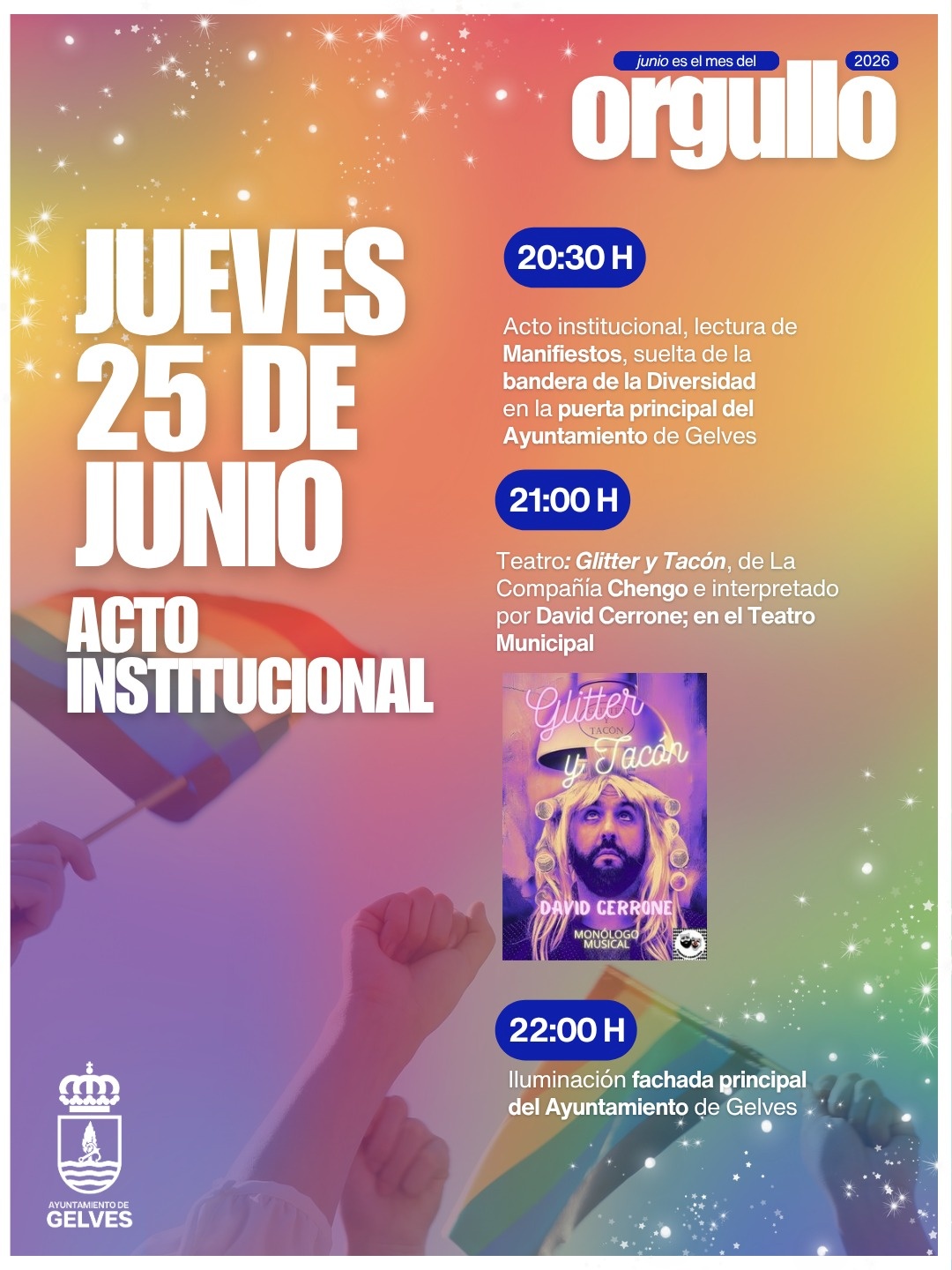 Gelves celebrará el próximo 25 de junio el acto institucional del Orgullo y el espectáculo musical "Glitter y Tacón" cartel 3 diversidad 2026