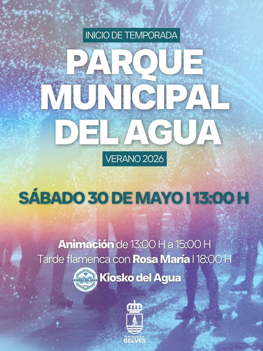 El Parque Municipal del Agua de Gelves abrirá la temporada de verano el próximo sábado 30 de mayo cartel apertura parque del agua 26