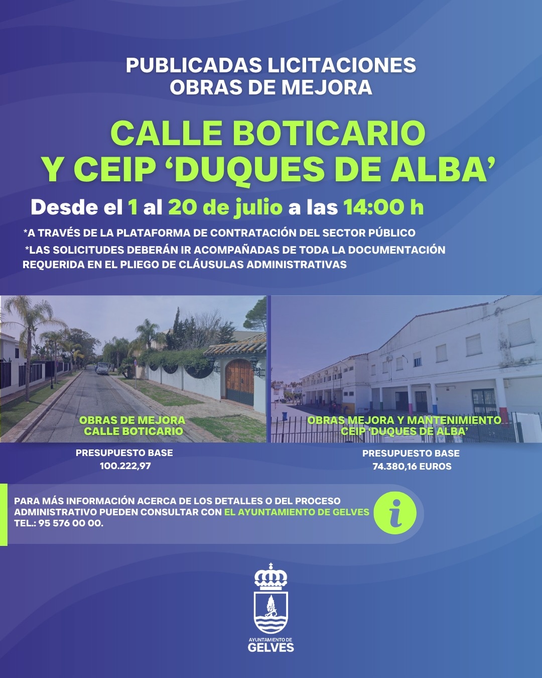 El Ayuntamiento de Gelves publica las licitaciones para las obras de mejora en la Calle Boticario y el CEIP Duques de Alba licitaciones julio 2026 gelves
